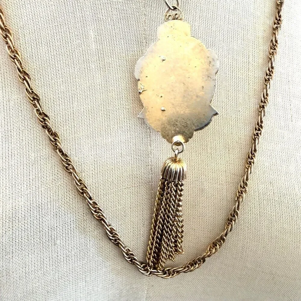 Vintage Double Chain Victorian Revival Pendant Necklace with Tassel